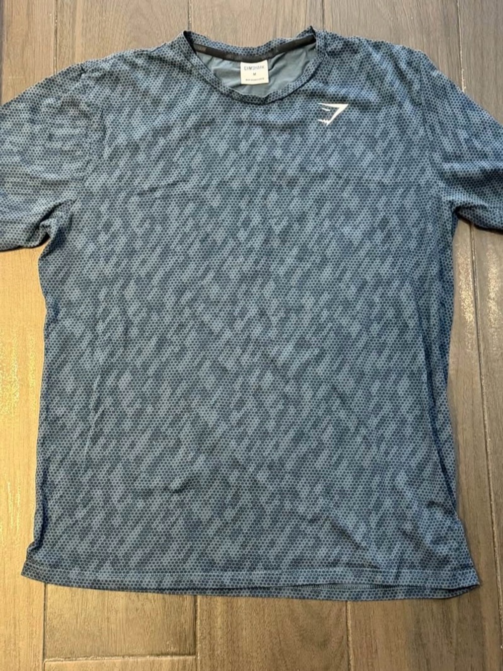 Gymshark Men's Blue Patterned Short-Sleeve Training Tee